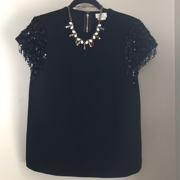 Kate Spade Tops - Sold Kate Spade black sequin fringe sleeve blouse